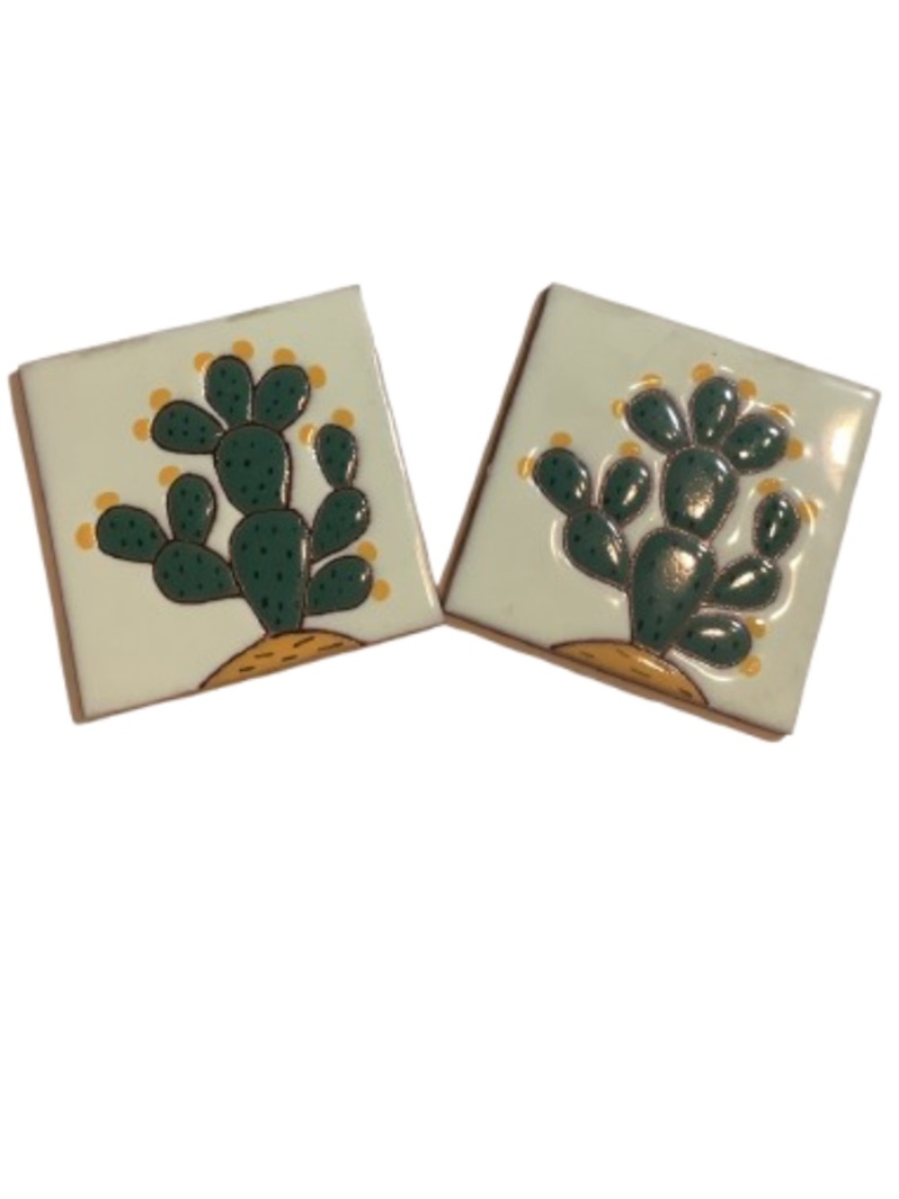 Set of 2 - Mecican Talavera Tile Coasters - Desert Cactus